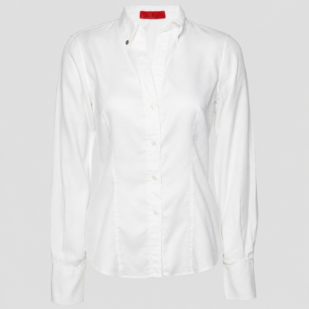Carolina Herrera White Button Down Shirt Jacquard Logo Pattern Sz 8 Quiet Luxury - Picture 13 of 13